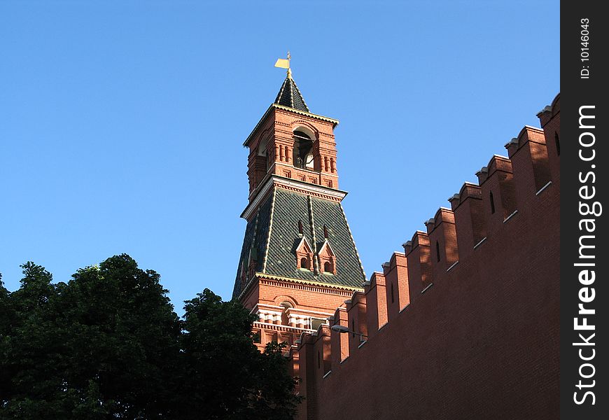 Tower Moscow Kremlin  on background sky