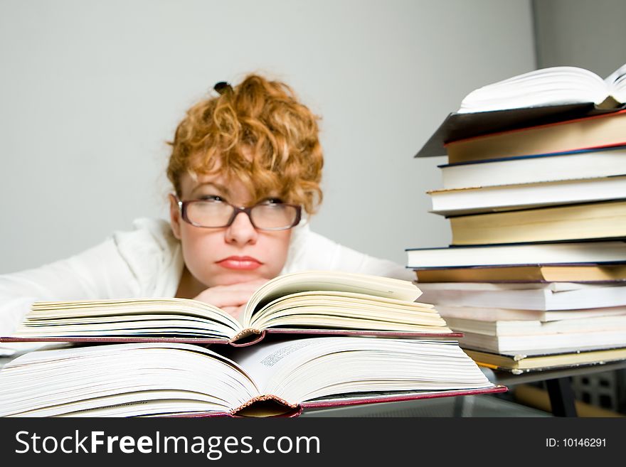 Young lady reading  book