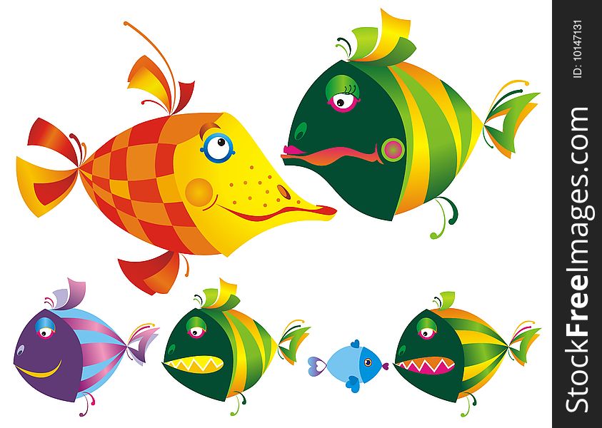 Set of colored funny fishes. Vector illustration.