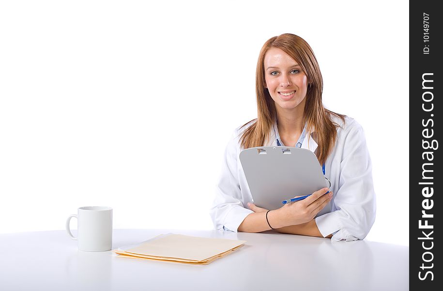 Female doctor isolated on white in the studio