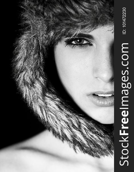 Fur Clothing, Face, Black And White, Beauty