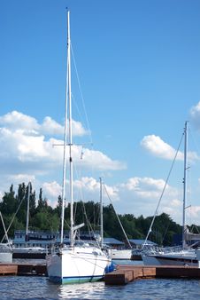 Yacht Dockage To A Pier In Sailing Club Royalty Free Stock Photo
