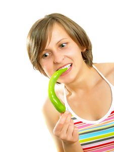 Cute Girl Going Crazy With A Green Chilly Stock Photography Cute Girl Going Crazy With A Green Chilly Stock Photography