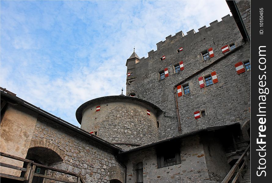Tower of Hohenwerfen medieval castle in Austria
