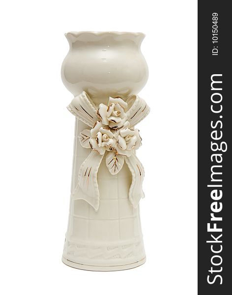 White Porcelain Vase With Bow Isolated