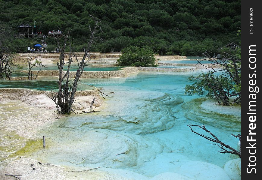 Colorful lake on huanglong mountain. Colorful lake on huanglong mountain