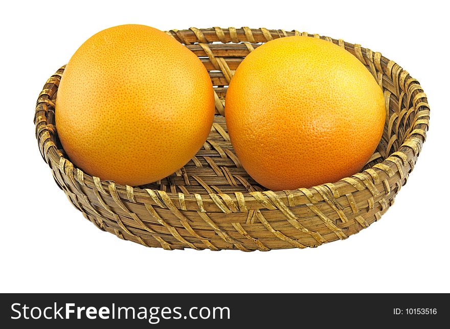 Orange in bowl, isolated on white background