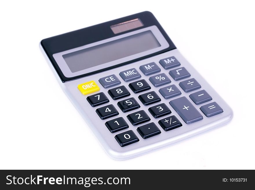 Closed - up digital calculator isolated on white background