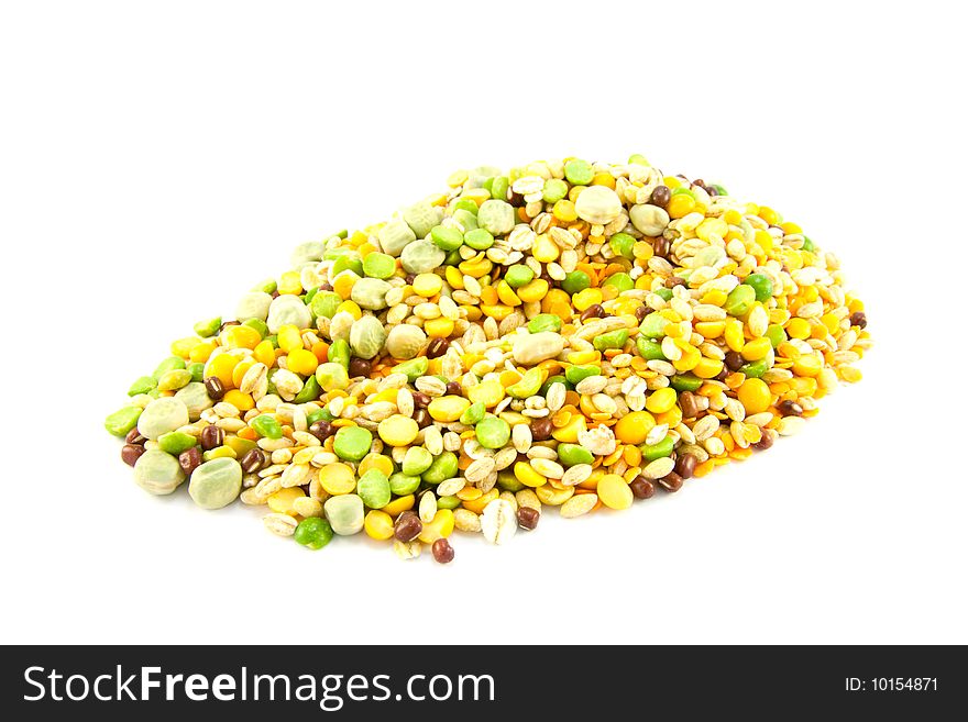 Assorted soup pulses in a heap on a white background