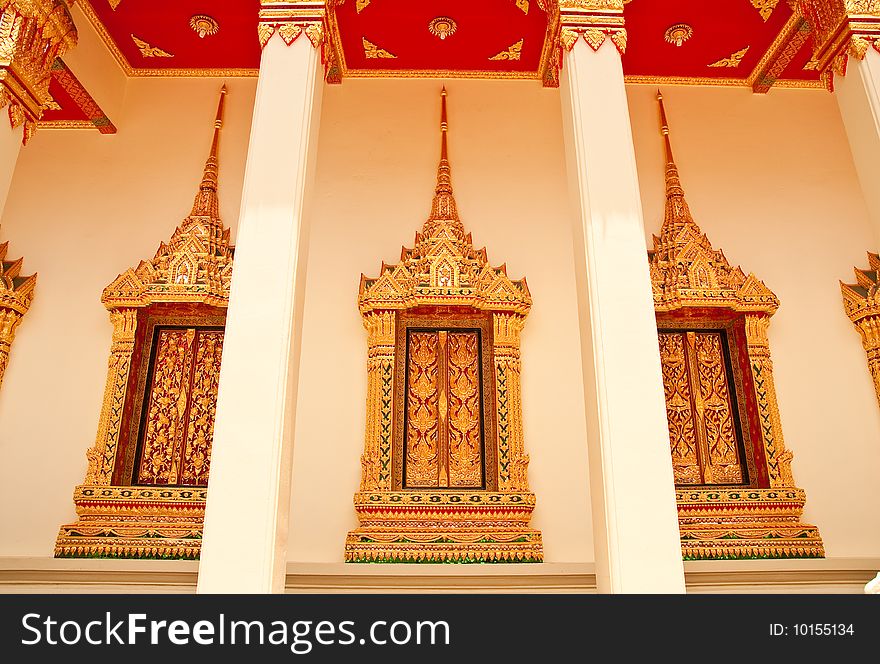 Decoration of Buddhist church window in Thai style. Decoration of Buddhist church window in Thai style