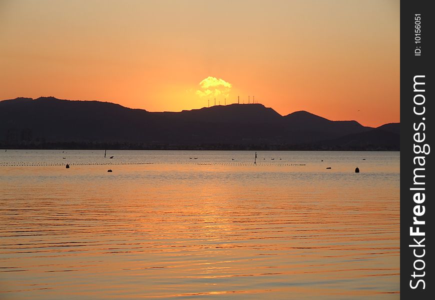 Sunset Over Land And Sea, Picture taken along the Spanish coastline