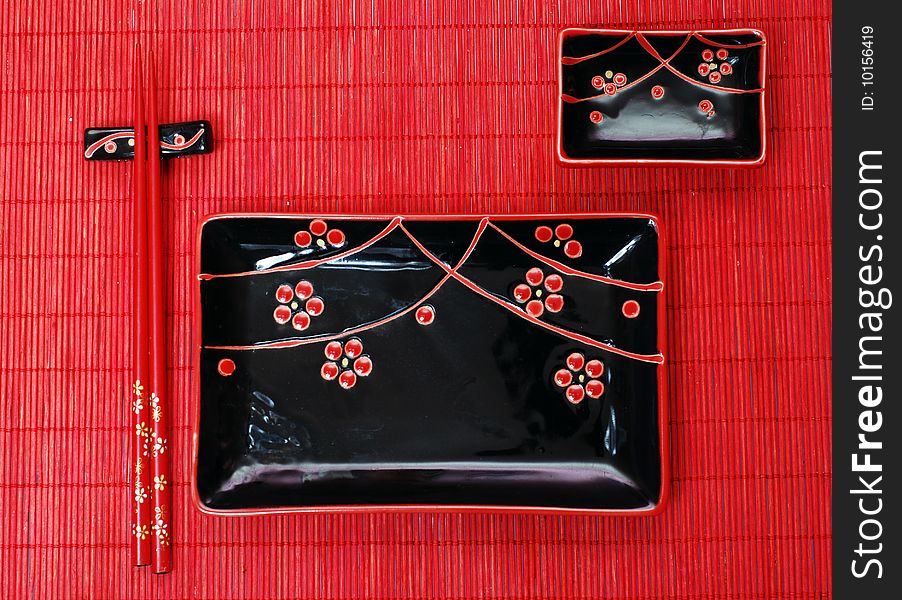 Set of black chinese ceramics kitchen utensils