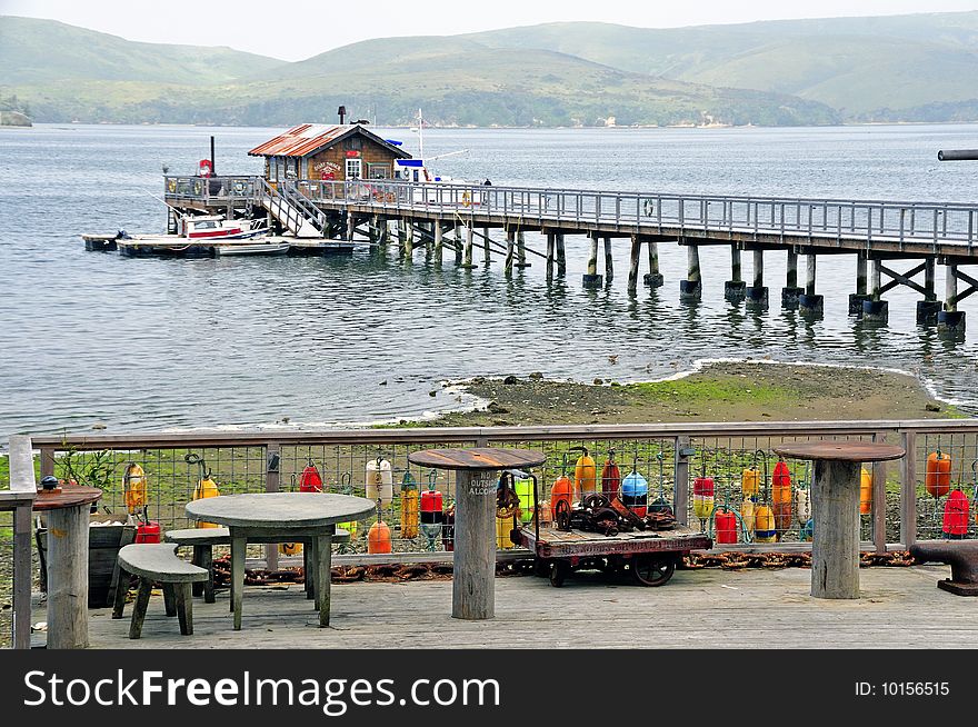 Pier with colorful decoration around the table