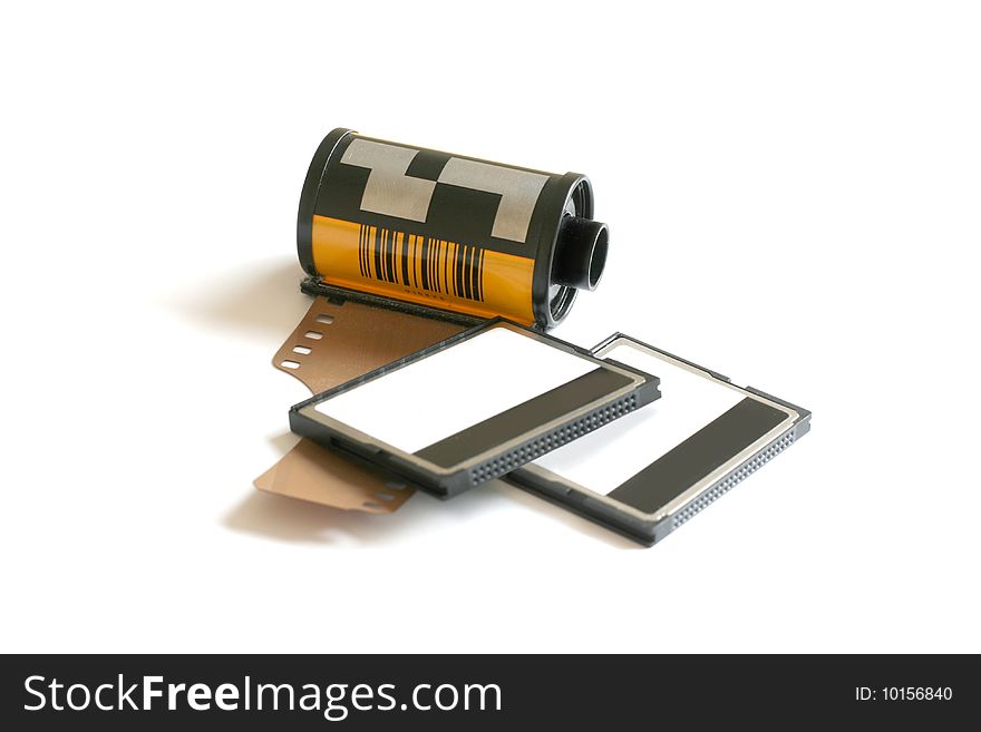 Film canister with compact flash memory cards. Film canister with compact flash memory cards.