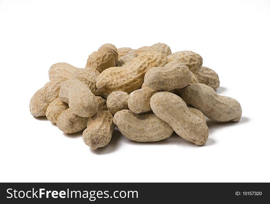 Peanuts in shell on white background. Peanuts in shell on white background