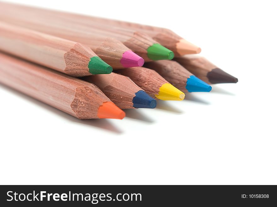 Colour pencils on a white background