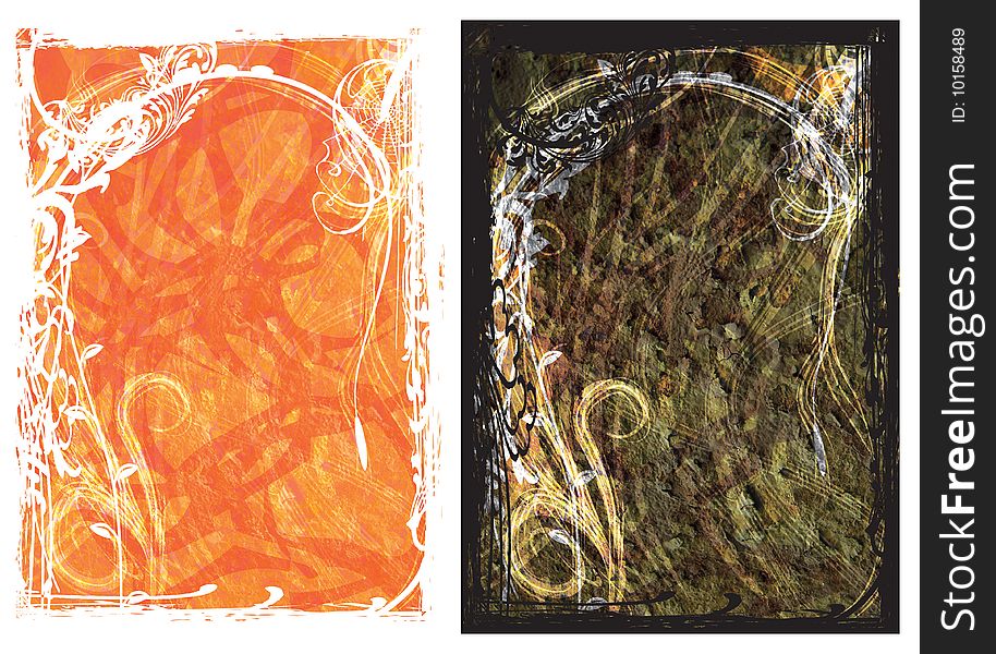 Grunge flower orange and black abstract frame. Grunge flower orange and black abstract frame