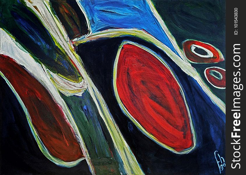 1990 - &#x27;Abstract Composition with Oval Discs&#x27;, large abstract painting; A high resolution art image in free download to
