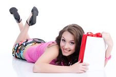 Young Emotional Woman With Paper Bag Royalty Free Stock Images Young Emotional Woman With Paper Bag Royalty Free Stock Images