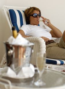 Champagne On Terrace Royalty Free Stock Photo Champagne On Terrace Royalty Free Stock Photo