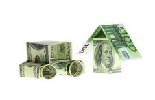 The Car And The House Made Of Dollars And Euro Royalty Free Stock Images