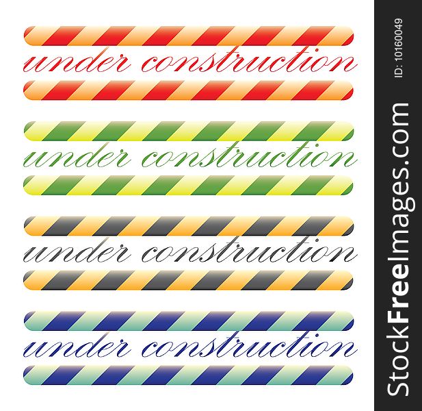 Strong under construction message vivid variants red, green, grey, blue, orange