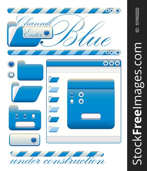 Web graphic interface blue channel with folders, buttons and windows