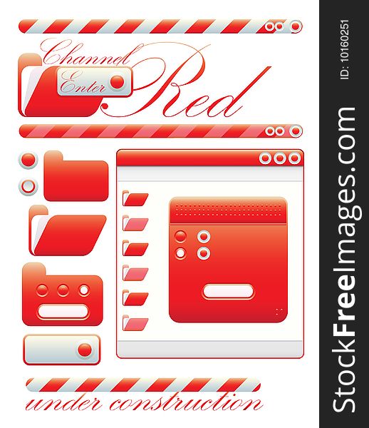 Web graphic interface red channel with folders, buttons and windows