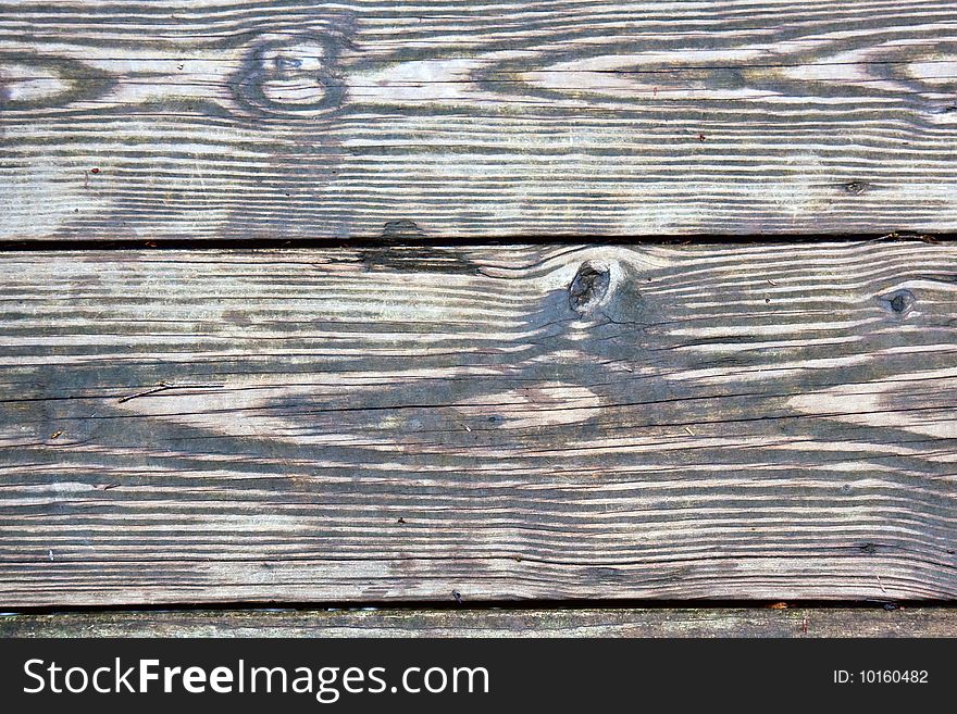Detail of wooden planks on a bridge accross the river