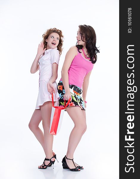 Two young women with shopping bag. Two young women with shopping bag