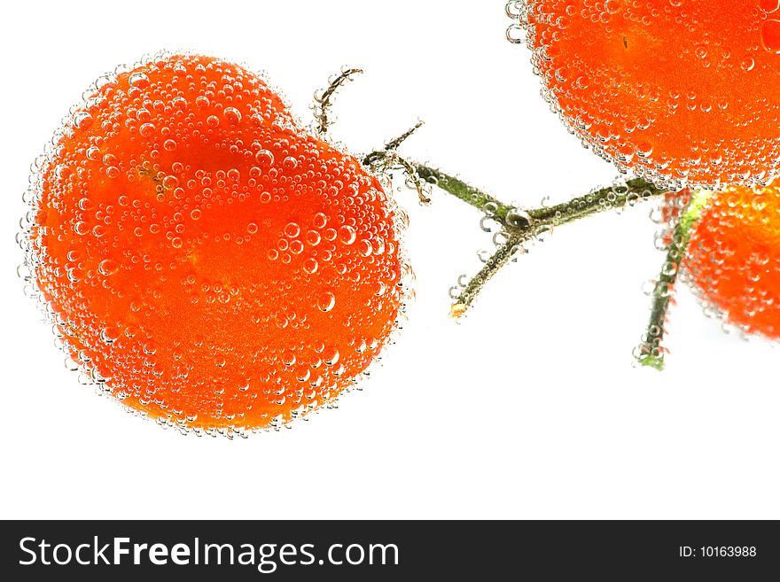 Tomato   with bubble on white background