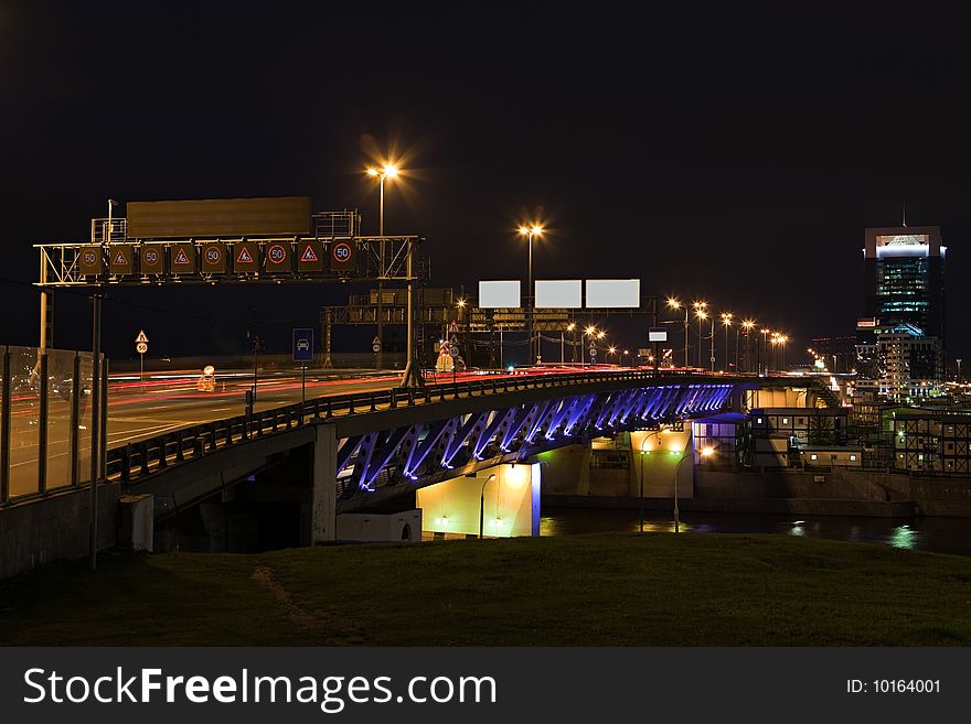 Beautiful automobile bridge at night