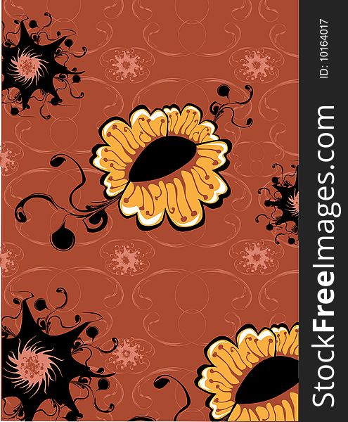 Vector illustration of funky flowers abstract pattern on brown background