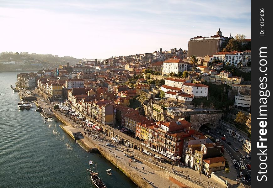 View of the ciy cintre and the ribeira district, from the bridge. View of the ciy cintre and the ribeira district, from the bridge