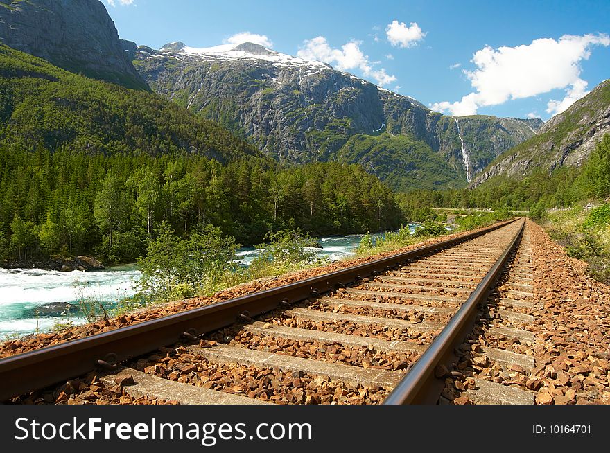 Railway in the mountains on sunny day