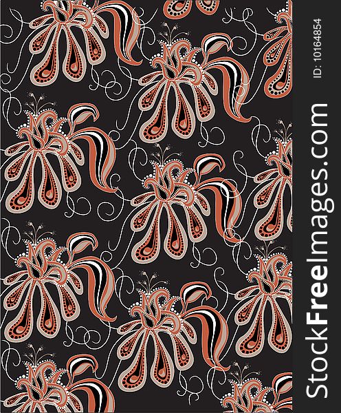 Vector illustration of  funky flowers abstract pattern on the black background