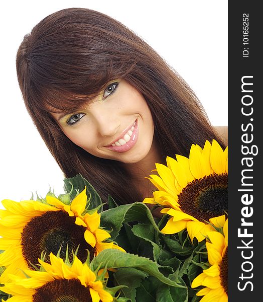 Portrait of a Beautiful girl with sunflowers