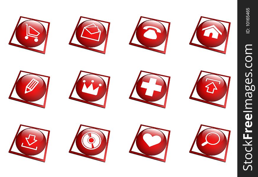 Red button collection - square, ready to use for designers and publishers.