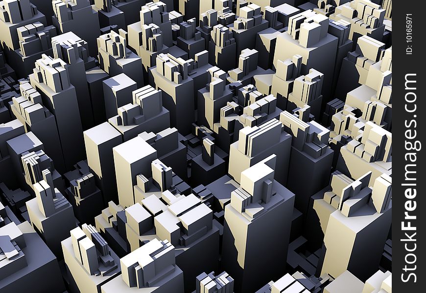 Greeble city containing buildings with various sizes.