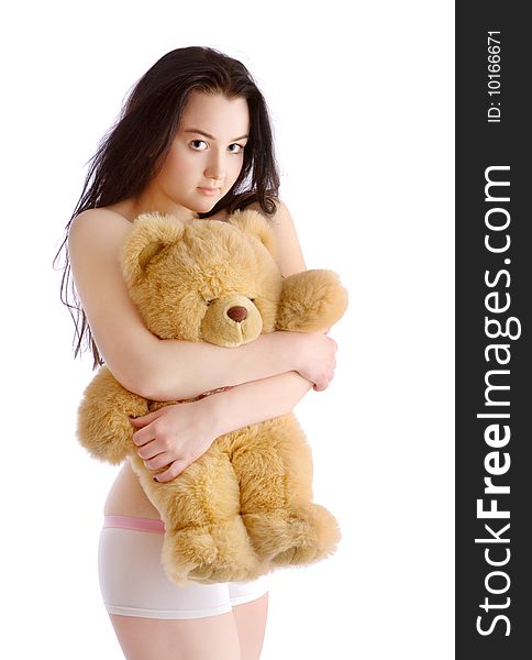 Beautiful Young Lady With Bear