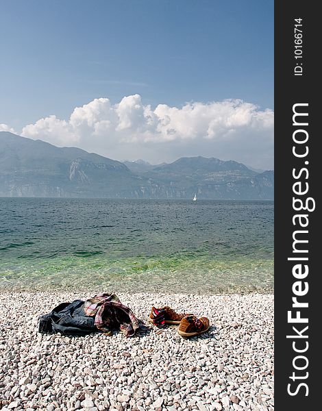 Beach of Lake Garda near Malchesine in Italy. Beach of Lake Garda near Malchesine in Italy