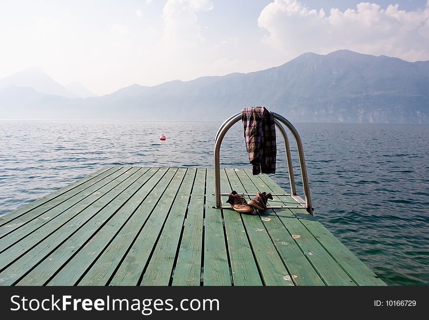 Footbridge on Lake Garda in Italy. Footbridge on Lake Garda in Italy