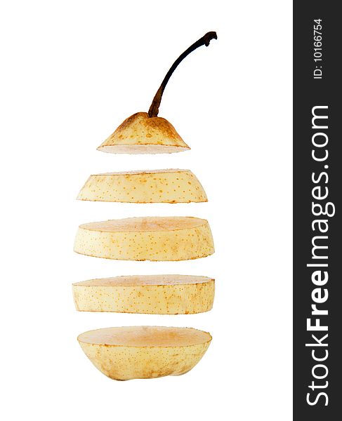 Chinese pear cut into slices isolated over a white background