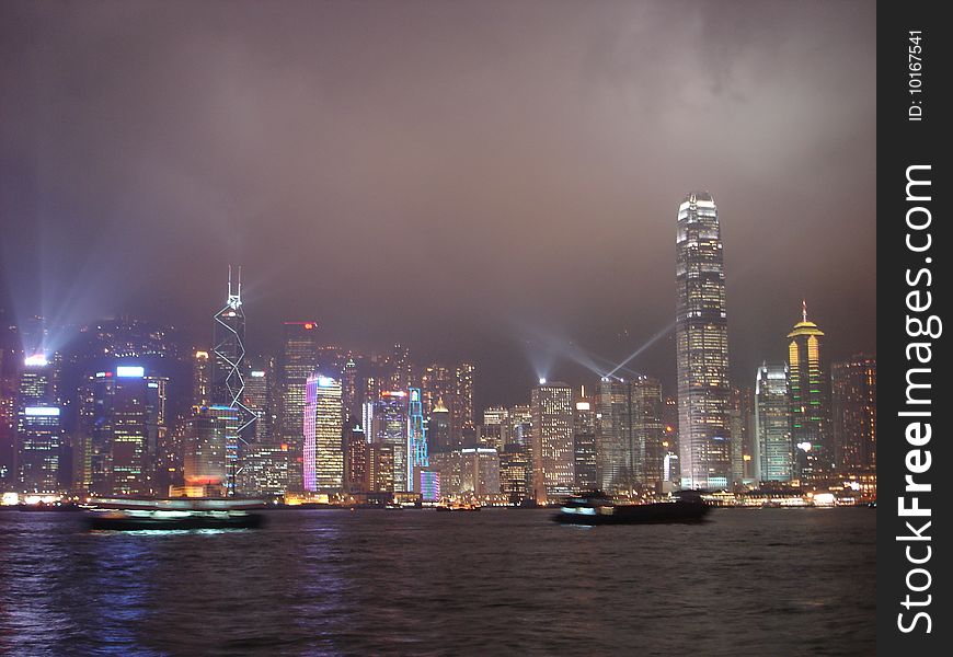 The view across Hong Kong harbour at night