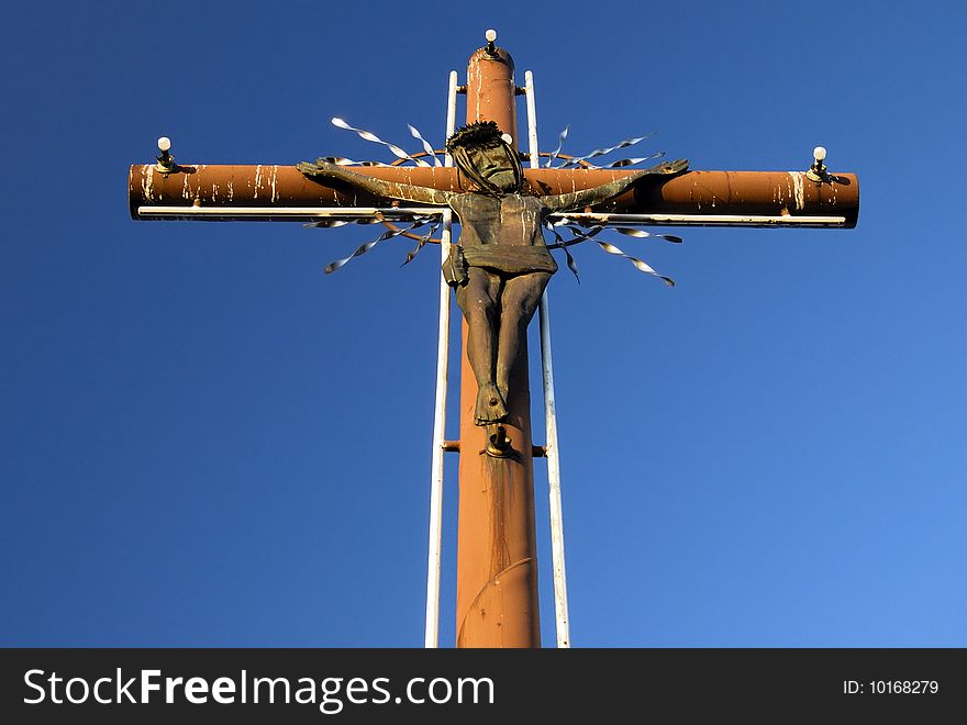 Christian cross on Saint Wojciech mountain in Barcin Poland