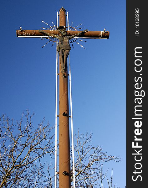 Christian cross on Saint Wojciech mountain in Barcin Poland