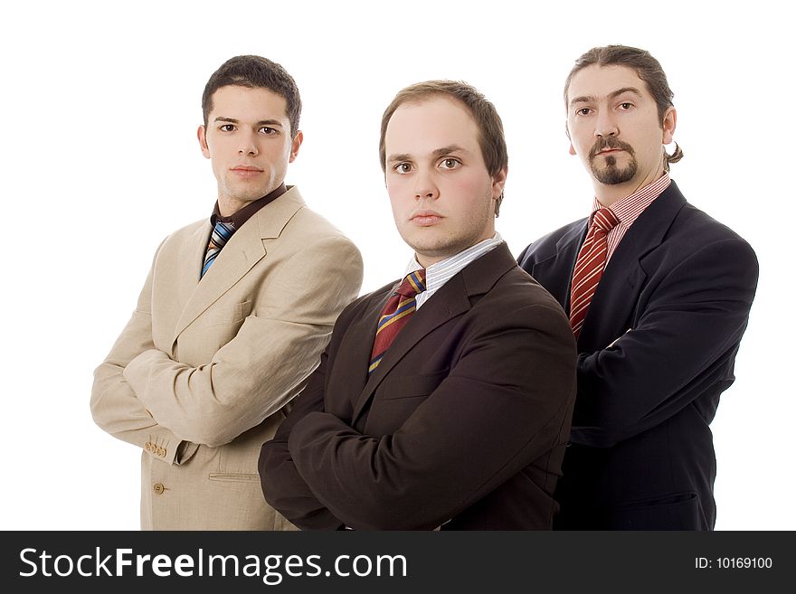 Three business men white isolate. Three business men white isolate