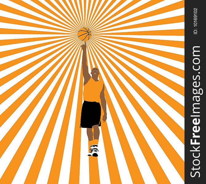 Basketball player on striped background, vector illustration. Basketball player on striped background, vector illustration