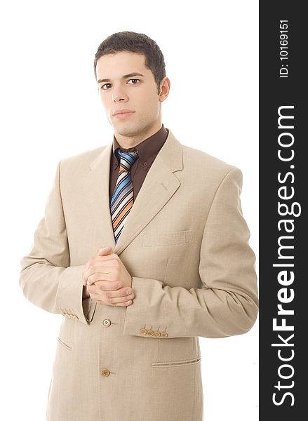 Business young man serious white isoalte