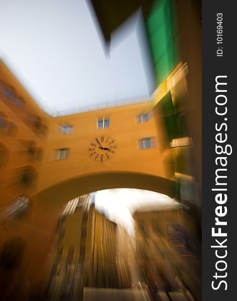 Blurred clock on a wall in Stockholm City. Blurred clock on a wall in Stockholm City